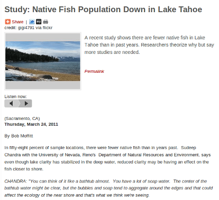 Capital Public Radio talks Tahoe fish