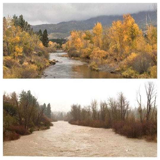 Truckee River, before and after the storm. Photo by Julie Ryan Brooks. 