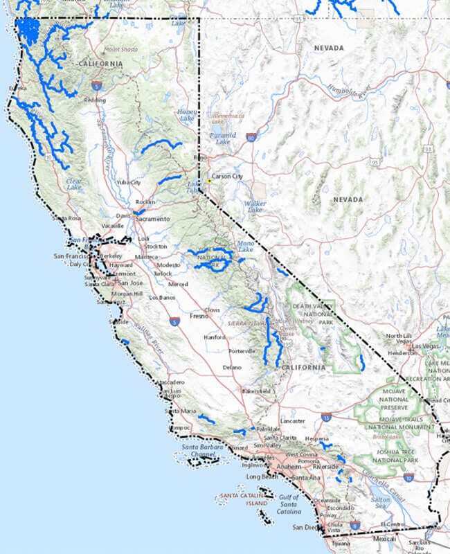 California Wild and Scenic Rivers map