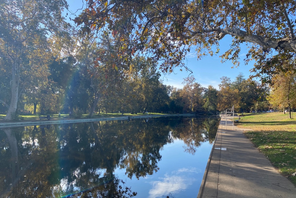 A man-made swimming pool in Lower Bidwell Park, built into Big Chico Creek.