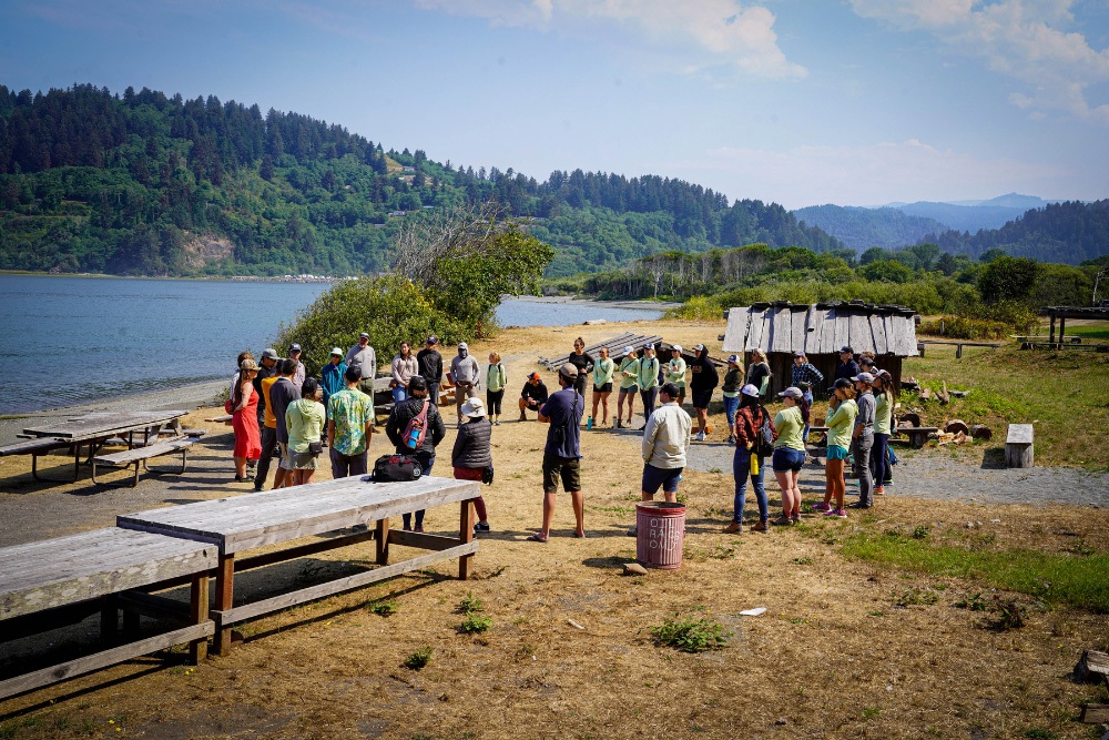 Staff gather at the mouth of the Klamath